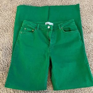 Zara Green High-Waisted Flare Jeans